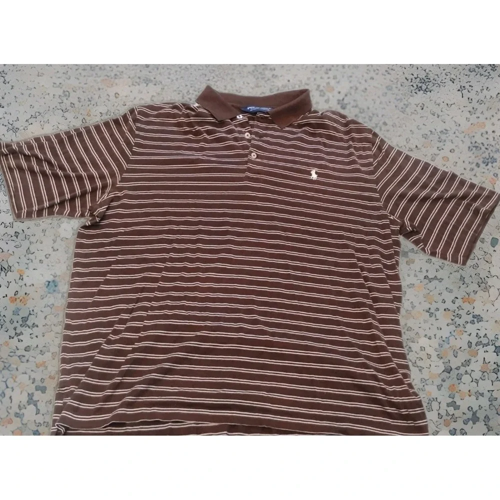 Ralph Lauren Polo Golf‎ 100 % Pima Cotton Polo Shirt L Men's Brown Tan Striped